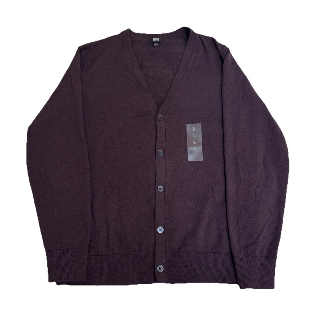 UNIQLO Merino V Neck Cardigan Unisex Extra Fine Merino Wool Sweater Purple Japan